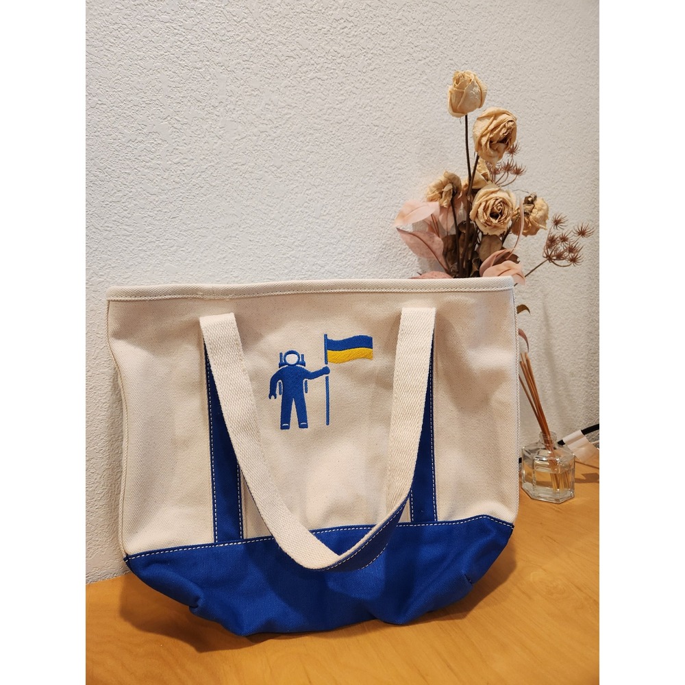 Lands' End‎ Canvas Tote 12x16 Future Ventures Astronaut Flag Blue White Ukraine